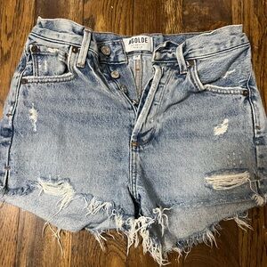 Agolde Light Blue Distressed Jean Shorts